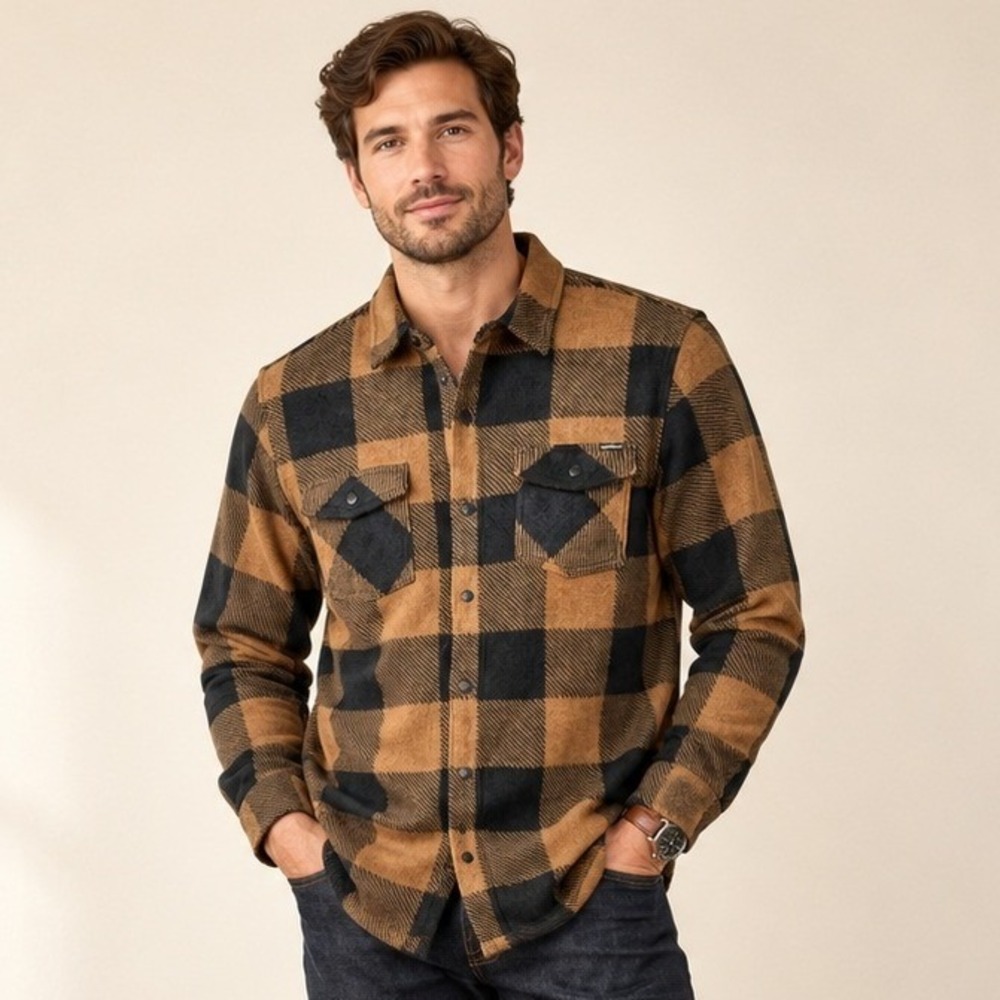 ONeill Mens Arctic Check Superfleece Flannel Shirt Jacket Brn Blk Plaid Med NWT